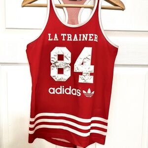 Adidas orange and white athletic tank top size S